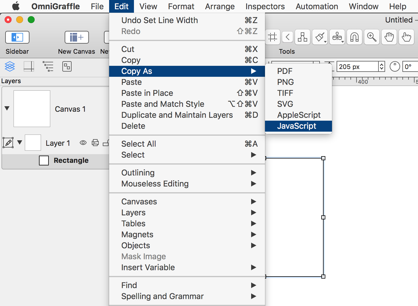 Copy as JavaScript menu