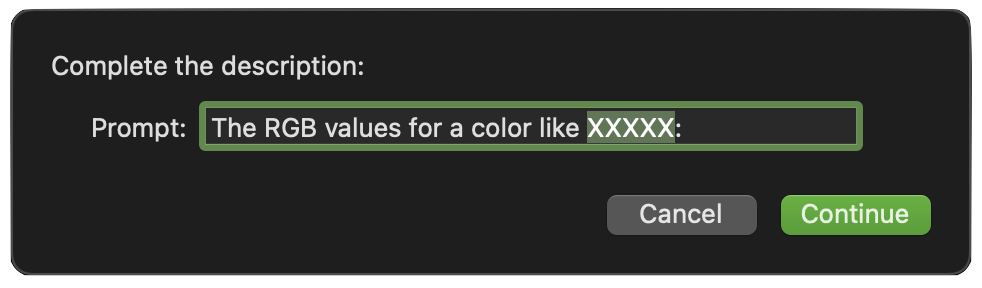 The color description input dialog