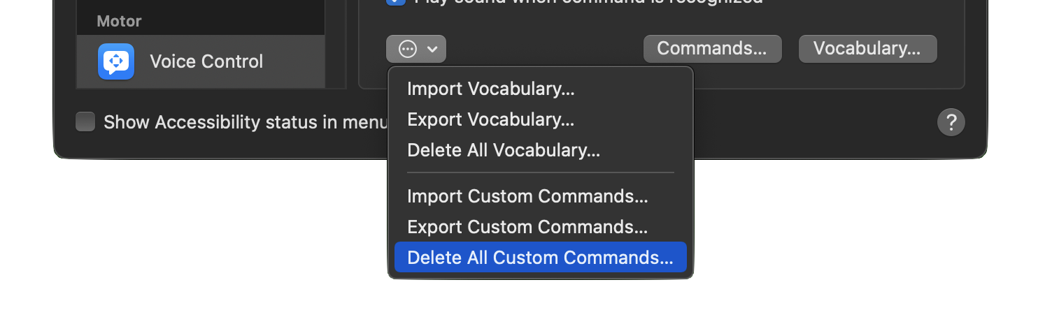 The menu for removing custom commands