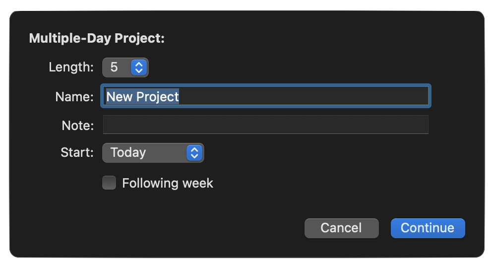 multi-day project interface