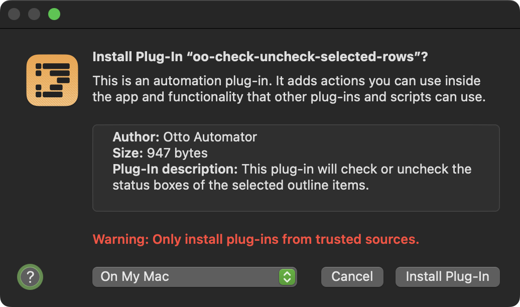 Plug-In installation dialog