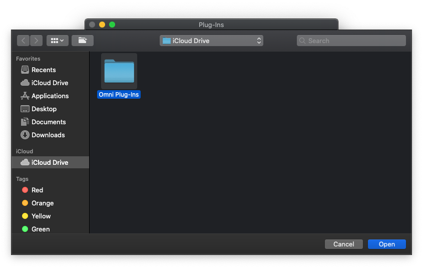 Selecting the plug-in source folder on iCloud Drive