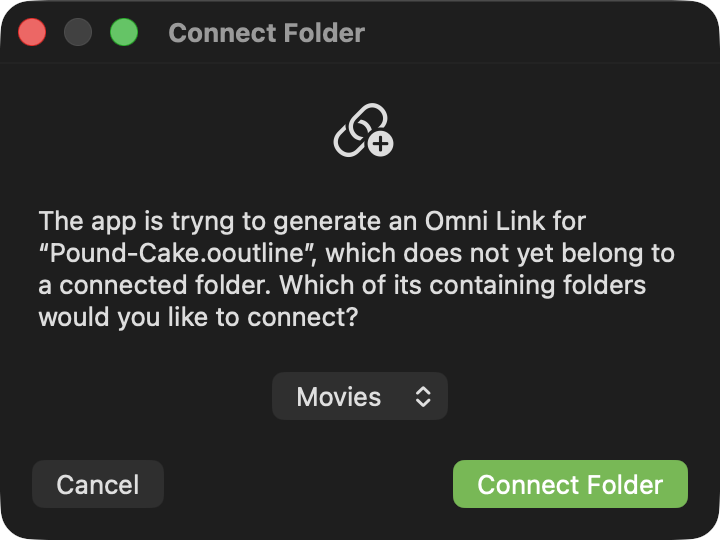 Document not in connected folder