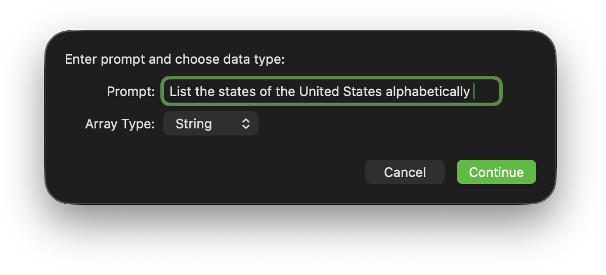 prompt for array dialog