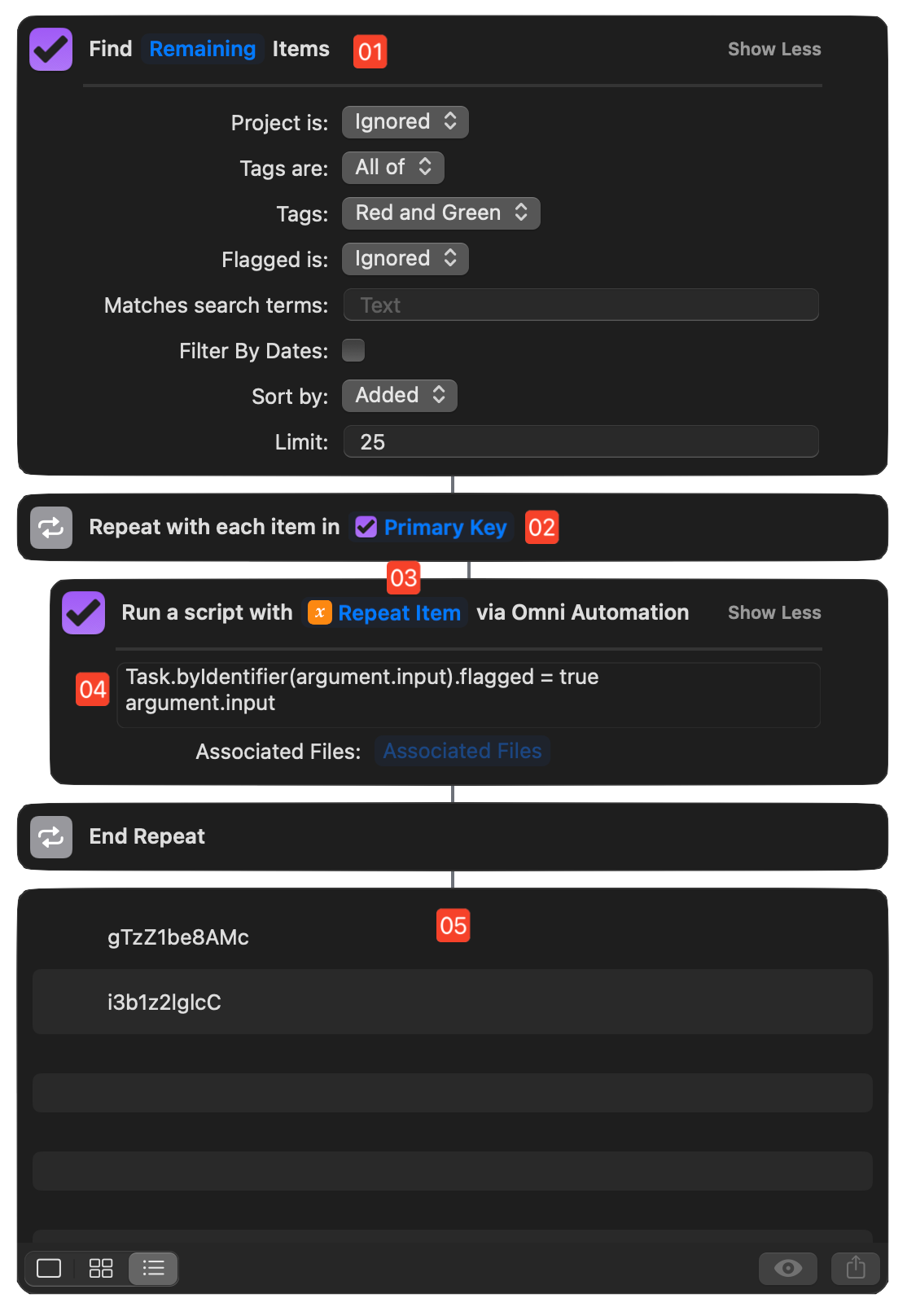 A shortcut for flagging the found OmniFocus items