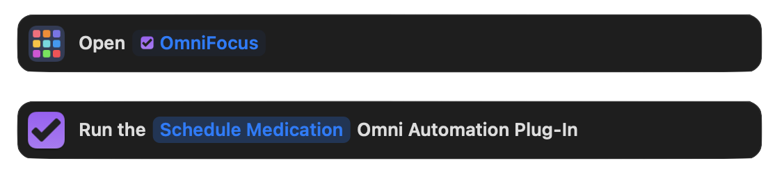 A shortcut containing the Omni Automation Plug-In action for OmniFocus