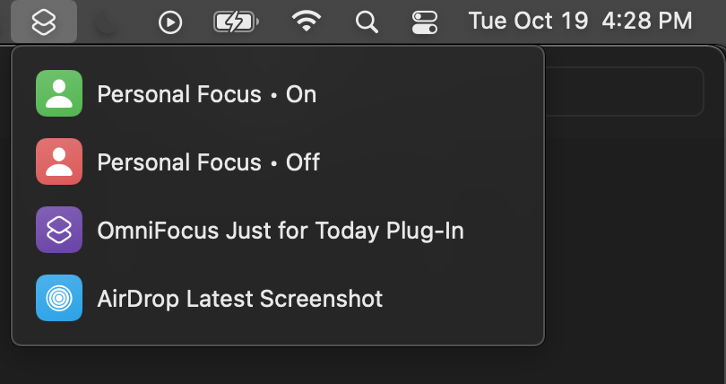 The Shortcuts menu in the macOS menu bar