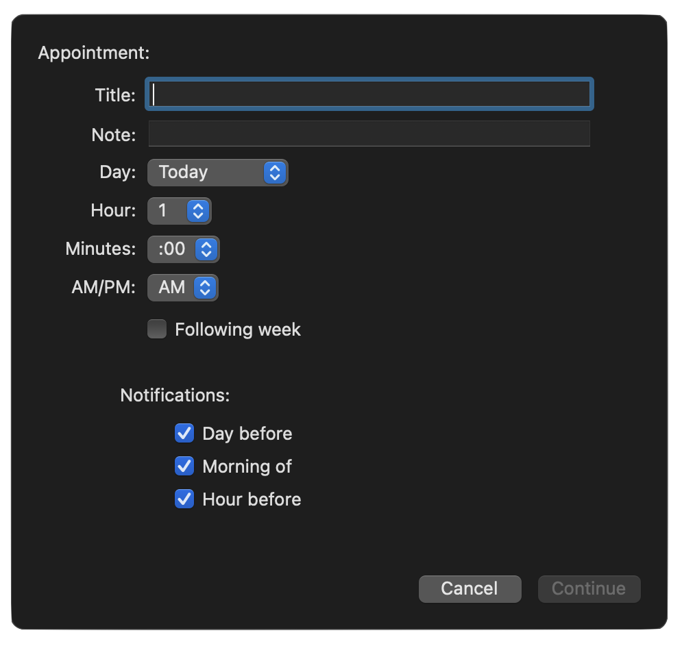 New Appointment Form Dialog