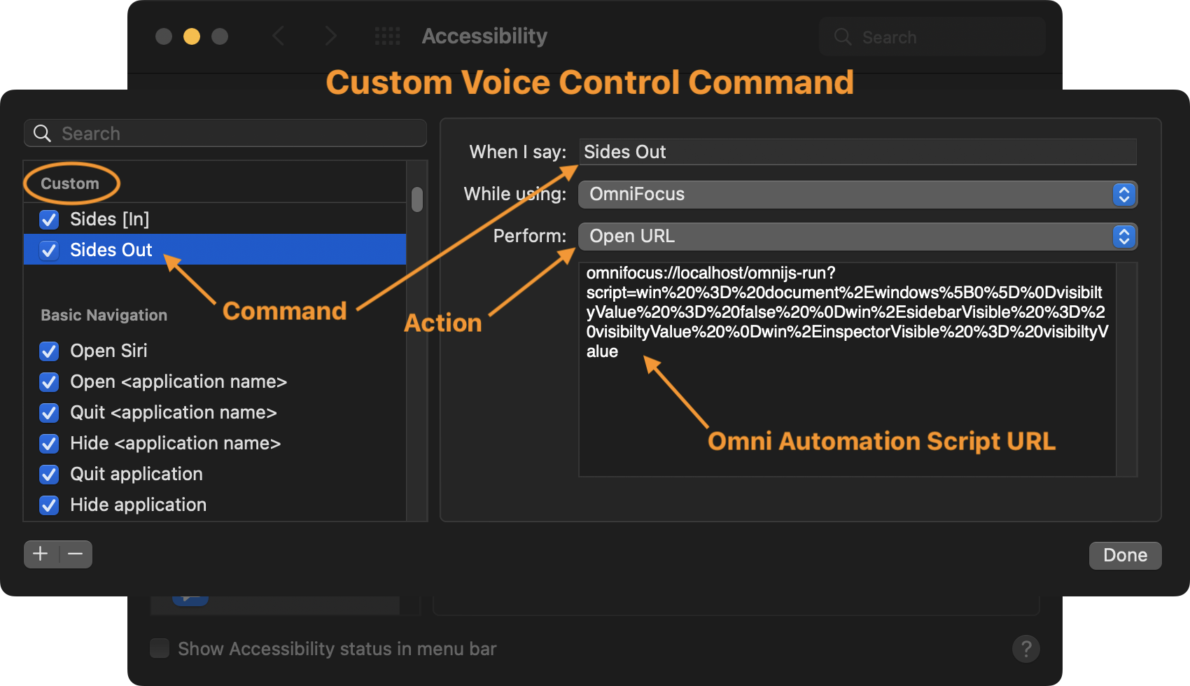 macOS Voice Control commands interface